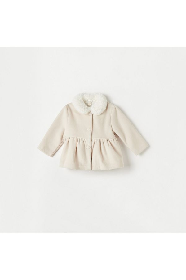 giggles-Textured Faux Fur Jacket with Button Closure and Bow Detail 1
