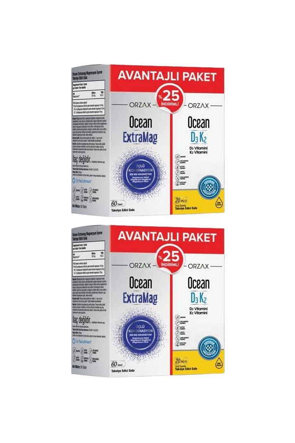 Orzax-Ocean Extramag 60 Tablets + Ocean D3 K2 20 ml 25% Code (Pack of 2) 1