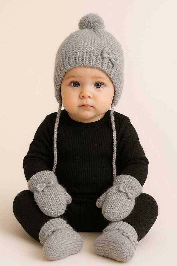 AXXAN yenidogan erkek kız bebek seti hastane çıkışı seti şapka eldiven patik çorap seti 3lü set 0/12 ay