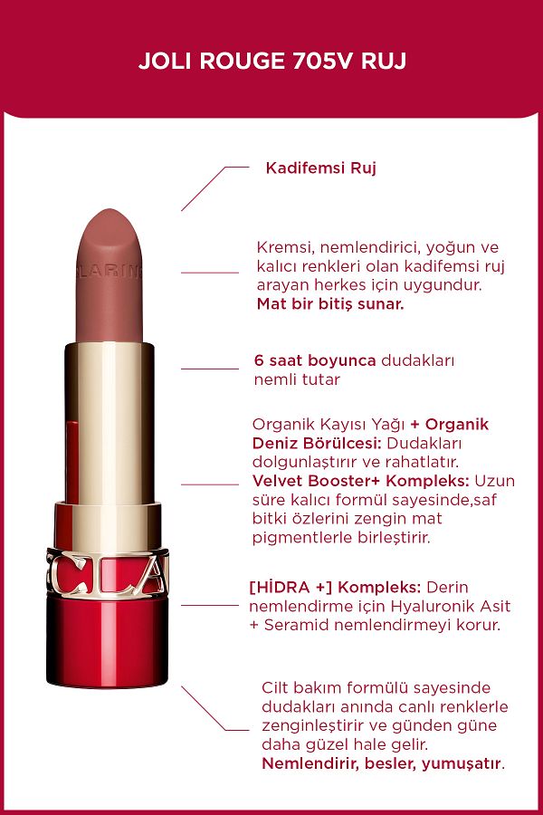 Clarins-Creamy Structure, Velvety and Matte Finish, Moisturizing Effect Lasting Lipstick with Vibrant Colors - 705V 1