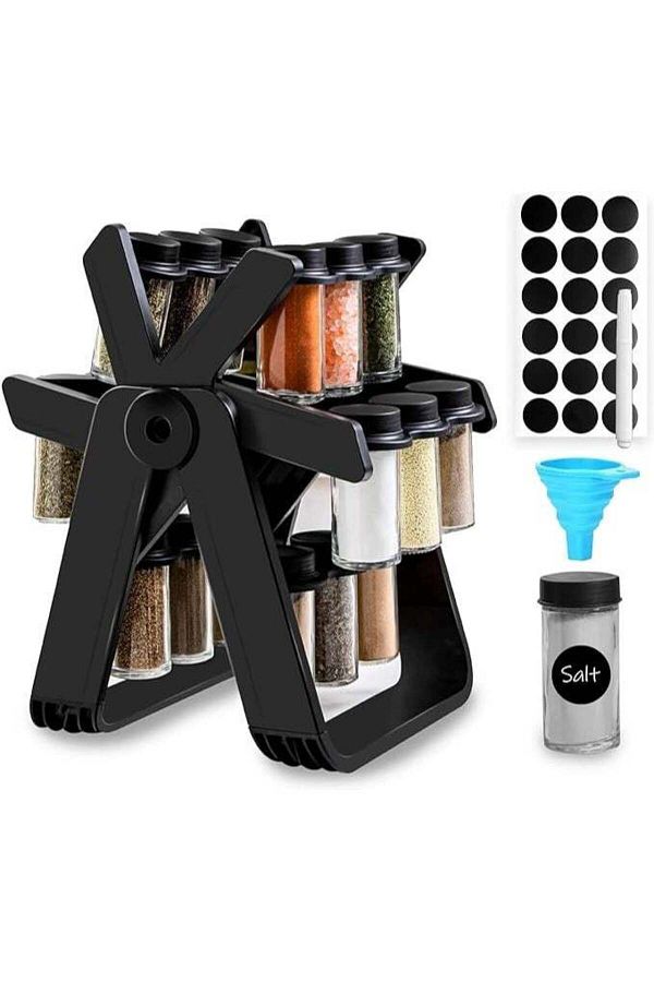 denix-Rotary Spice Rack with 18 Glass Jars – 360° Rotation, Space-Saving, Durable and Easy to Use 1