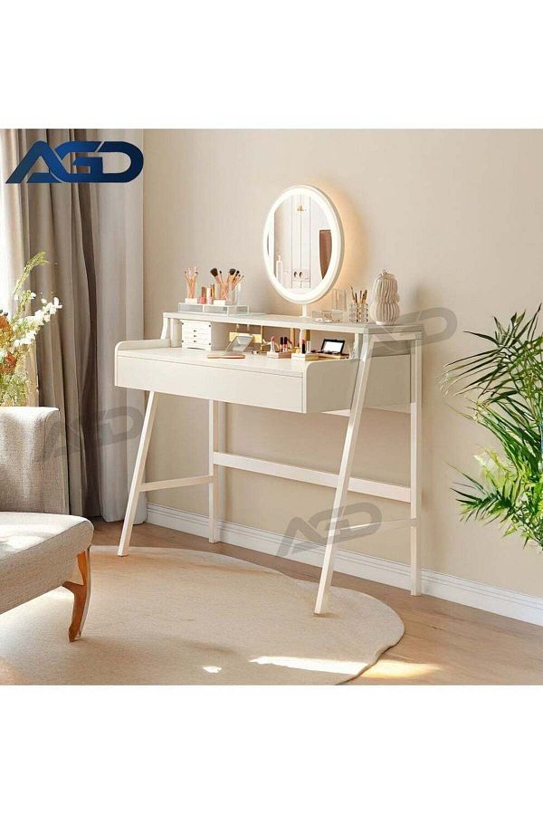 AGD-Modern Design Vanity Table with Mirror, Two-Drawer Storage Makeup Table, Multifunctional Bedroom Dre 1