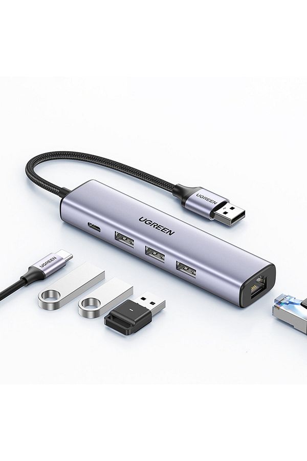 Ugreen-Adaptor HUB multifuncțional, splitter USB 3.0 - 3x USB Ethernet RJ-45 USB-C PD gri 1
