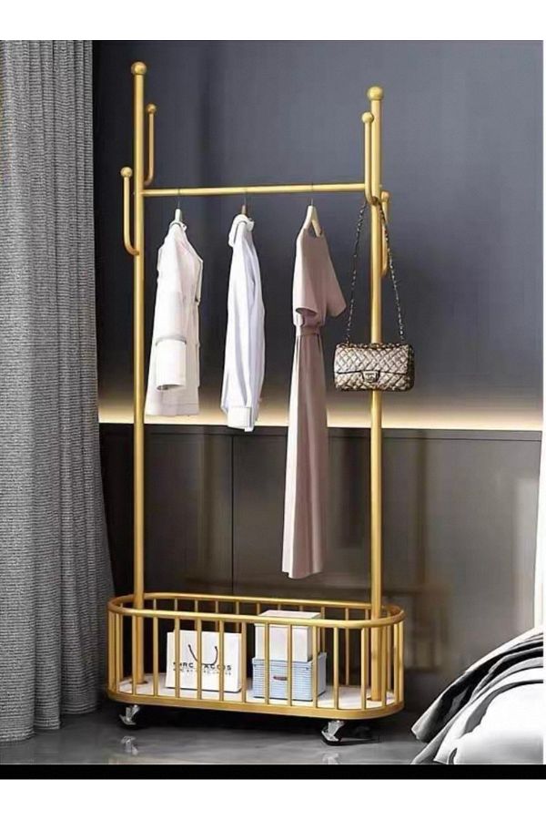 Alwan antiques and frames-Clothes rack with storage base on wheels - Height 173 cm, Width 100 cm 1