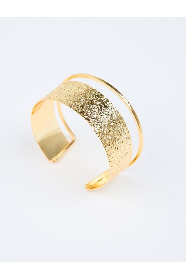 Jimmy Key-Gold Color Shiny Patterned Handcuff Bracelet 1