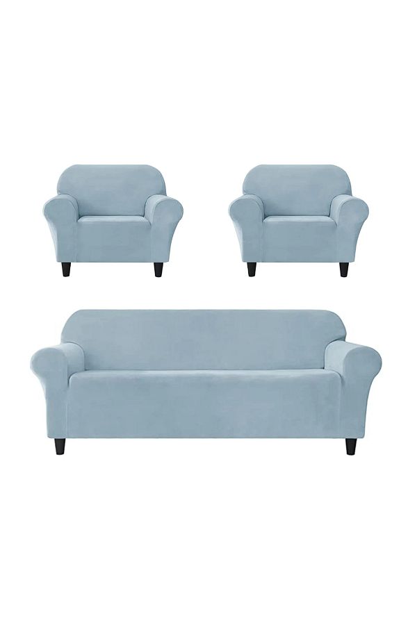 trendyhome-Set huse elastice din catifea, canapea cu 3 locuri + 2 fotolii, UNI, albastru, J11017 1