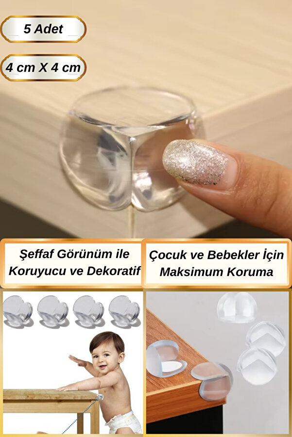 Hane Dostu 5 Adet Yumuşak Şeffaf Silikon Masa Kenar Köşe Koruması | Bebek Çocuk Koruyucu Köşe Koruyucu