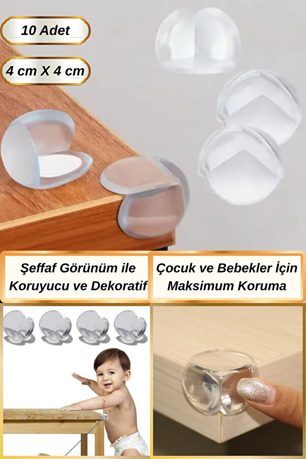 Hane Dostu 10 Adet Yumuşak Şeffaf Silikon Masa Kenar Köşe Koruması | Bebek Çocuk Koruyucu Köşe Koruyucu