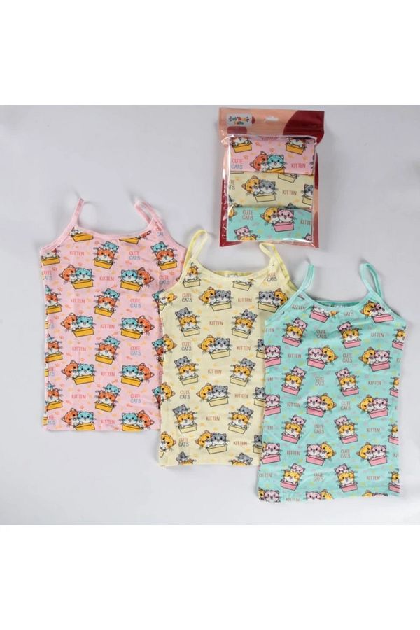 Yağmur Giyim-Diamond Mixed Pattern 3-Piece Girl's Undershirt Set A-128 1