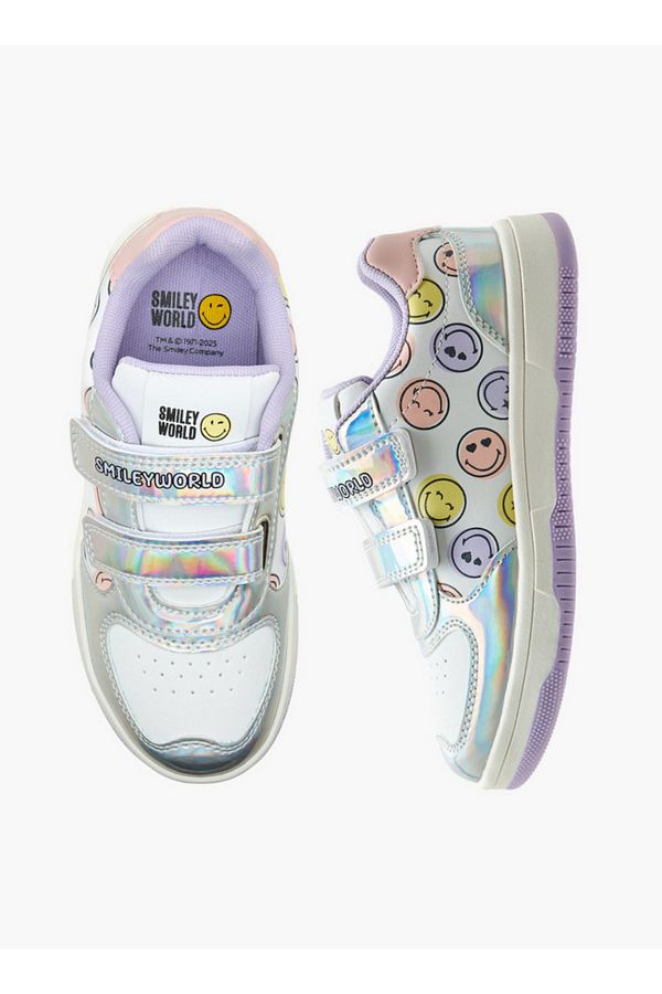SMILEY-SmileyWorld Logo Print Sneakers with Hook and Loop Closure 1