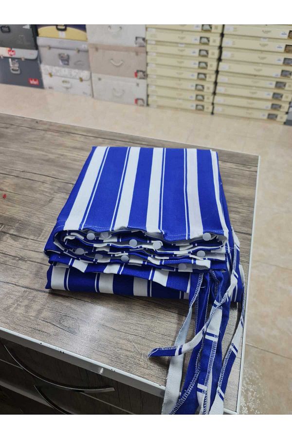 DEVRİM OLİVYA TEKSTİL-Luxury 1St Class Corniced Blue and White Balcony Curtain with Width X Height Dimensions 1
