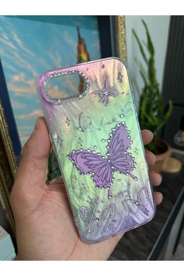 m.tk moveteck-iPhone 16E Case Camera Frame Stone Back Hologram 3D Pattern Color Reflection Figure Cover 1