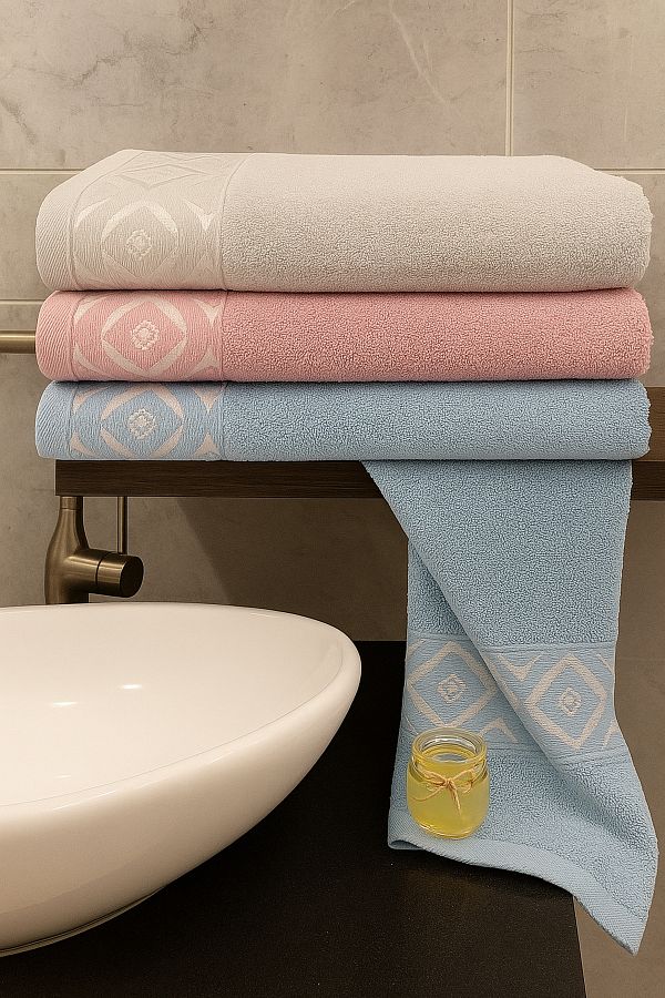 Bonny Home-Eye Pattern 3-Piece Bath Towel Set – 3 Pieces 100X150 Cm, 100% Cotton, Soft Textured, Patterned Towels 1