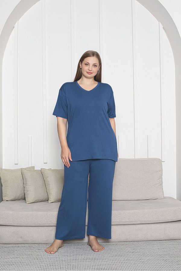 Asel-Large Size Lycra Combed Cotton Fabric Side Slit 2-Piece Stylish Tunic Bottom-Top Set 1