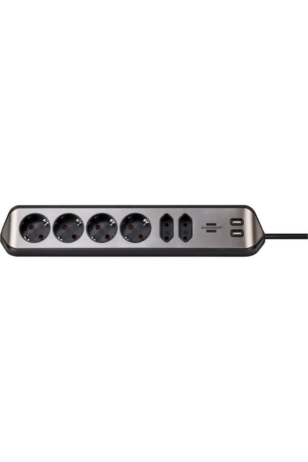 Brennenstuhl-Prelungitor pentru perete/colt Estilo, 6 prize, 2xUSB, 3.1 A, cablu H05VV-F 3G1.5, 2m, 1