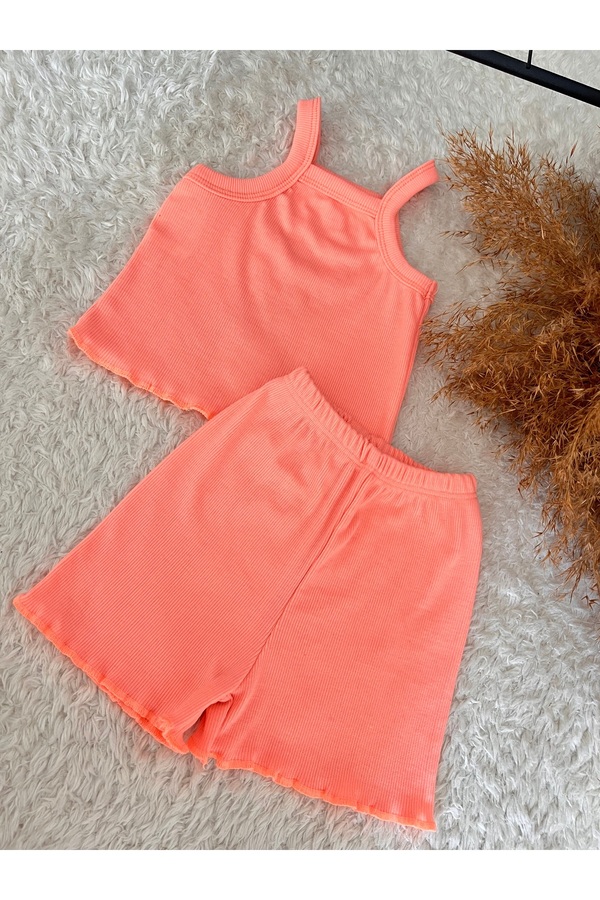 BAHNUR Bebek ÇOCUK Fitilli Ribana Crop Takım Alt-üst Yazlık Şort Takım