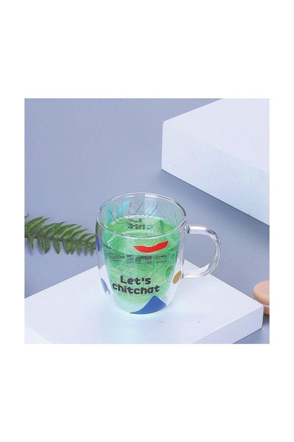 Bien Servi-Elegant Lets Chit Chat Printed Double Wall Mug with Stable Base 330 ml 1
