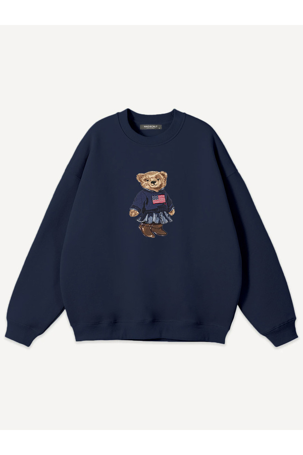 Mad&Calf Unisex Teddy Girl Printed Crew Neck Oversize Sweatshirt