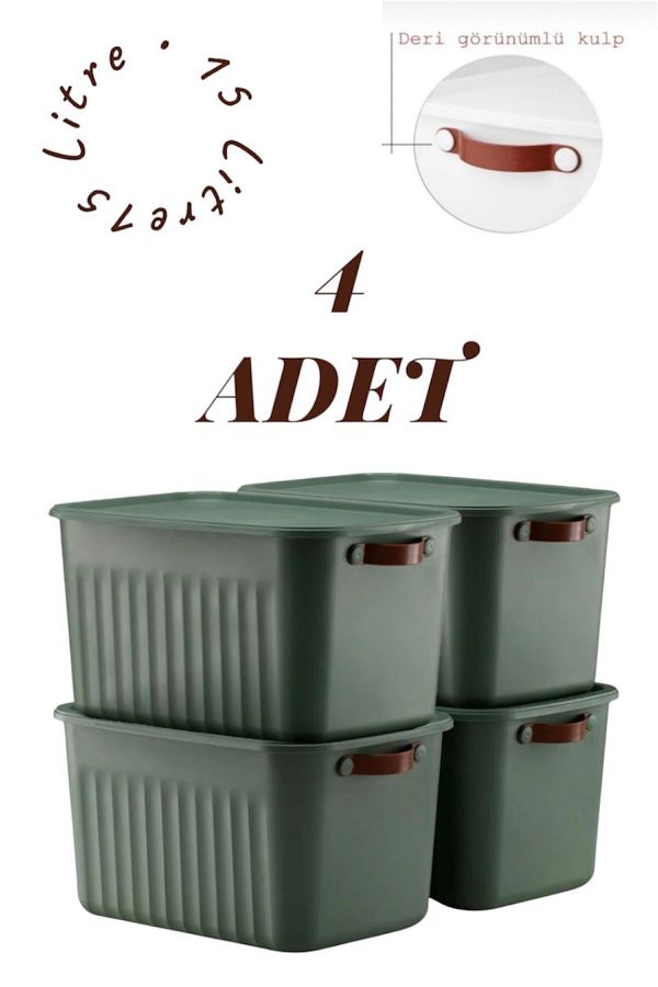 Bayev-4-Piece Green 15 Lt Boxsis Set Multi-Purpose Box with Lid Closet Organizer Organizer - Hobby Box 1