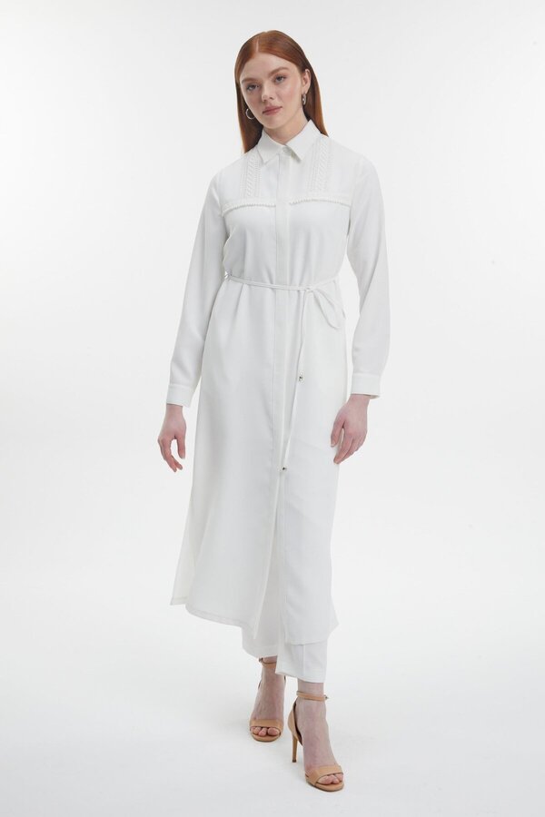 Zühre-Ecru Wear and Remove with Stripe Processing and Bead Detail Gc-0267 1