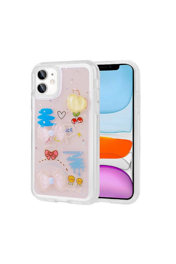 Cep Plus-حافظة سيليكون مينيميني لامعة متوافقة مع هاتف iPhone 11 مع شكل منقوش - وردي 1