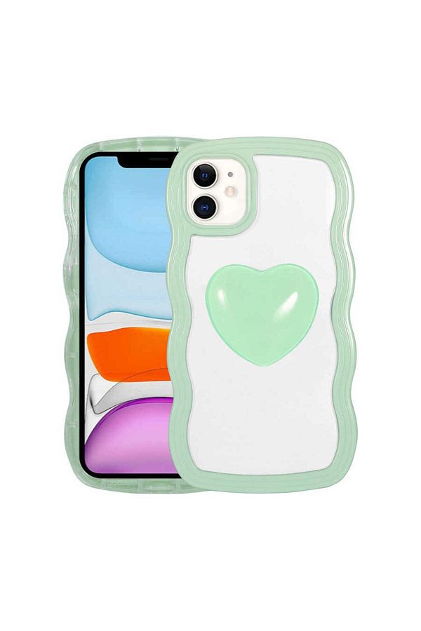 Cep Plus-حافظة CPPL Pongki متوافقة مع هاتف iPhone 11 مع شكل قلب ملون - أخضر مائي 1