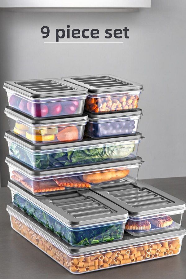 NY HOME-Set of 9 Freshbox - Gray Storage Container Suitable for Microwave and Diffraction 1