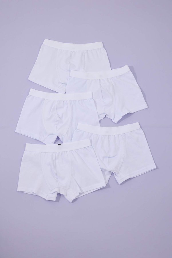 TRENDYOLKIDS White 5-Pack Cotton Flexible Plain/Basic Boys' Knitted Boxer Tkdaw26Bx00000