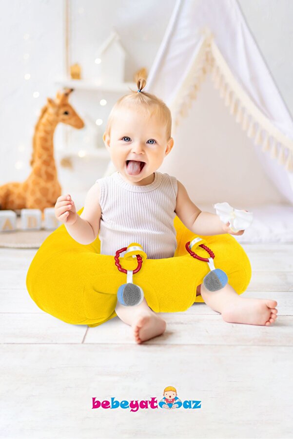 Bebeyatmaz Çıngıraklı Sarı Bebe Yatmaz Bebek Oturma Destek Minderi Bebek Koltuğu