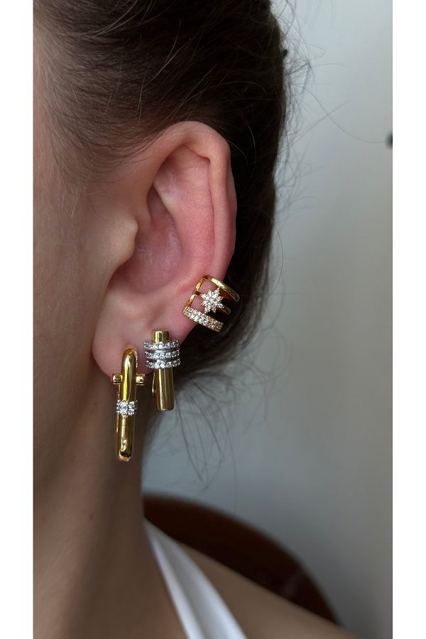Muse Sister-Pink Stone Detailed Steel Leyla Victorian Earrings 1