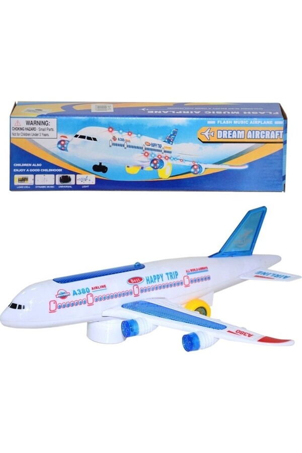 Brother Toys Pilli 3D Işıklı Sesli Müzikli Büyük Boy Yerde Gezen Oyuncak Uçak 30 Cm.