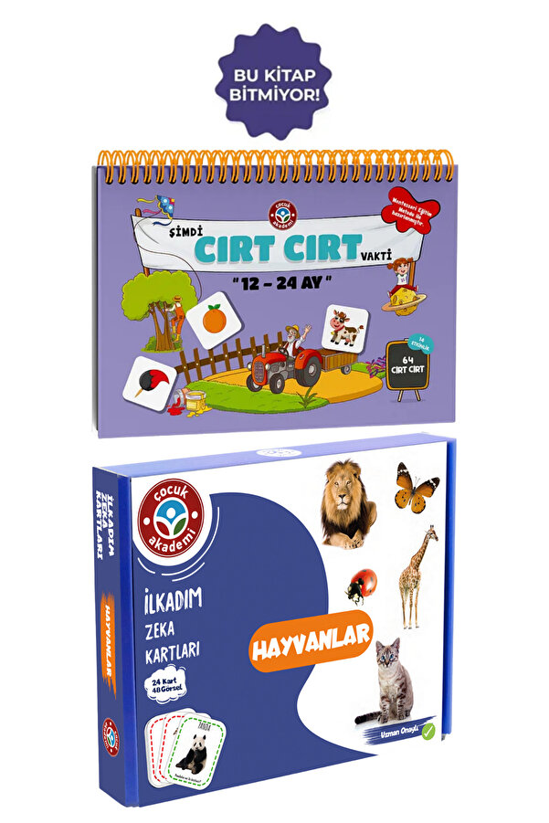 Çocuk Akademi 12-24 Ay Cırt Cırtlı Etkinlik Kitabı Ve Ilk Adım Zeka Kartı Hayvanlar