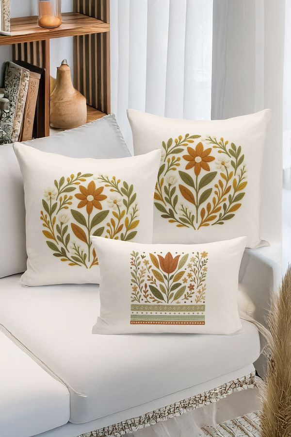 Bertille Home-Set de 3 huse de pernă cu imprimare digitală pe două părți (aspect de broderie cu model de puncție) 1