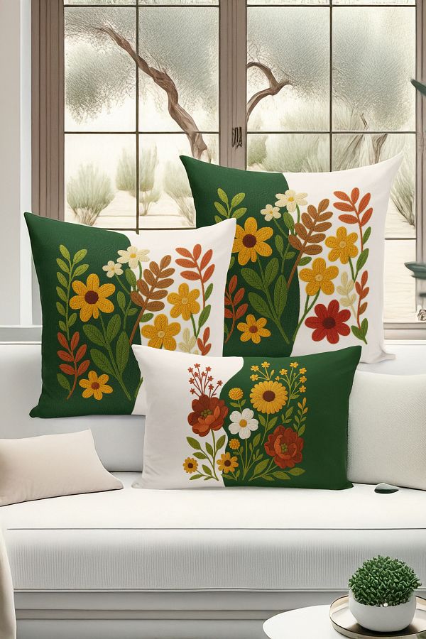 Bertille Home-Set de 3 huse de pernă cu imprimare digitală pe două părți (aspect de broderie cu model de puncție) 1