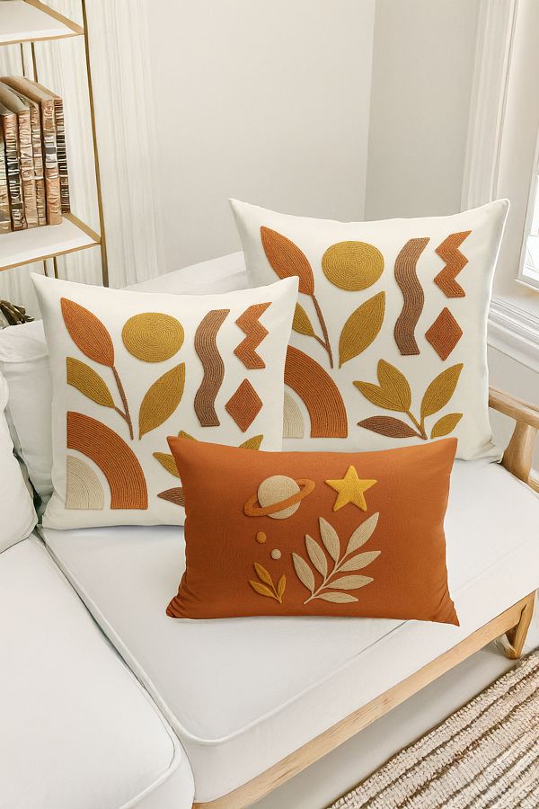 Bertille Home-Set de 3 huse de pernă cu imprimare digitală pe două părți (aspect de broderie cu model de puncție) 1