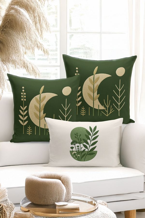 Bertille Home-Set de 3 huse de pernă cu imprimare digitală pe două părți (aspect de broderie cu model de puncție) 1
