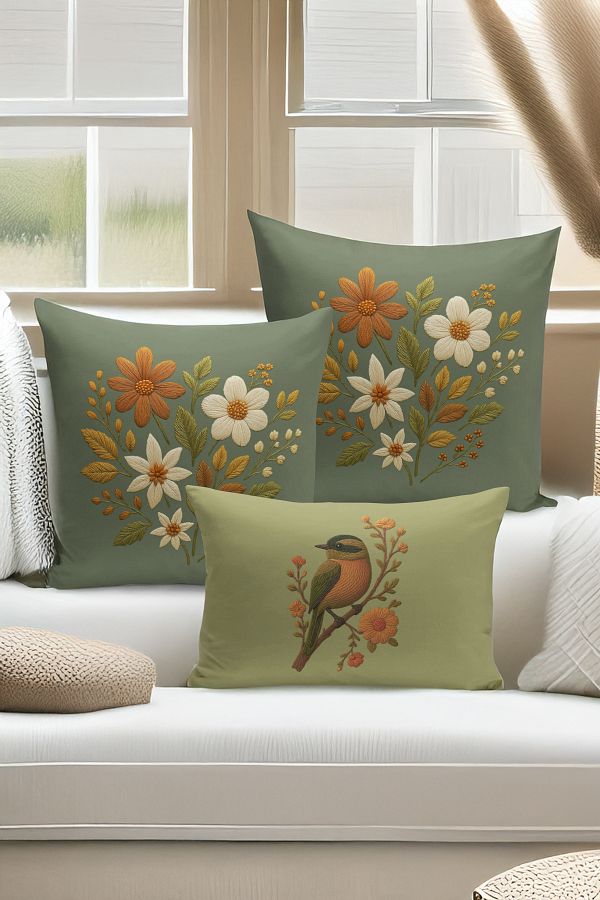 Bertille Home-Set de 3 huse de pernă cu imprimare digitală pe două părți (aspect de broderie cu model de puncție) 1