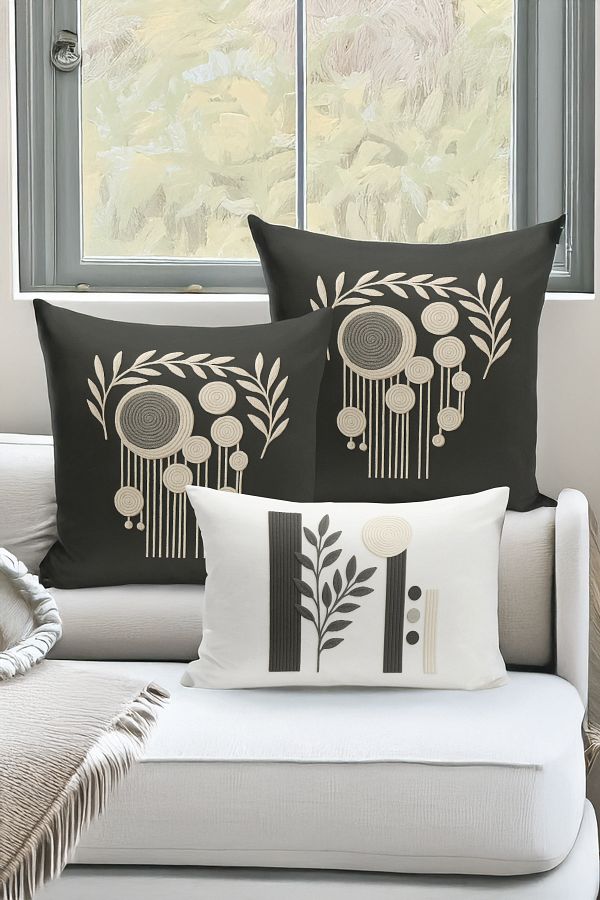 Bertille Home-Set de 3 huse de pernă cu imprimare digitală pe două părți (aspect de broderie cu model de puncție) 1