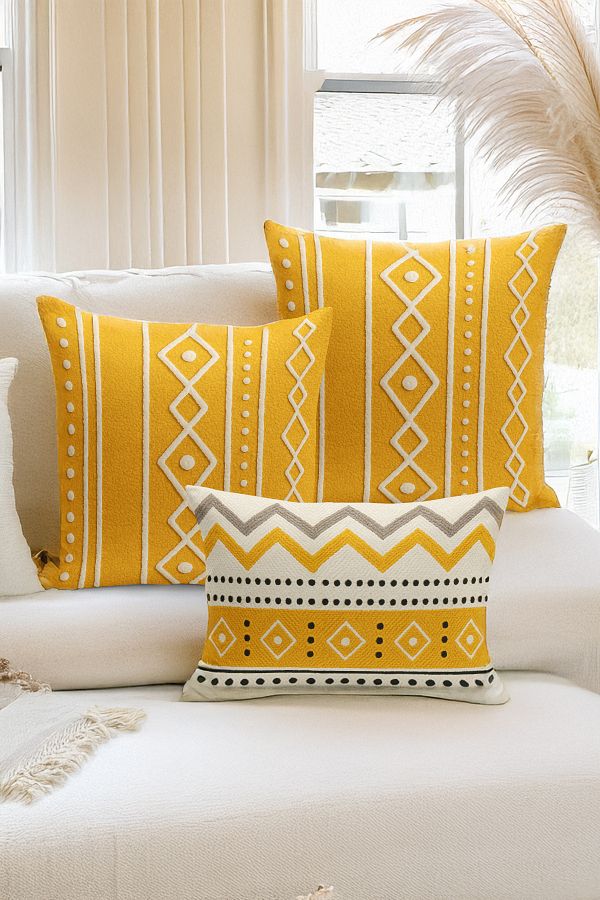 Bertille Home-Set de 3 huse de pernă cu imprimare digitală pe două părți (aspect de broderie cu model de puncție) 1