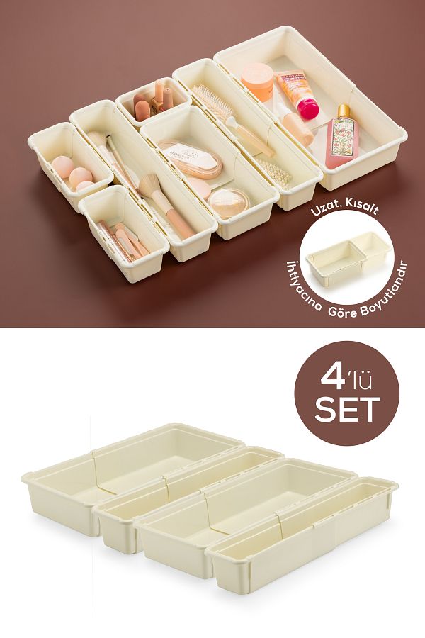 Vienev-Set of 4 Adjustable Drawer Organizer Boxes – Extendable and Shortenable Organizer Set (2A2B) 1