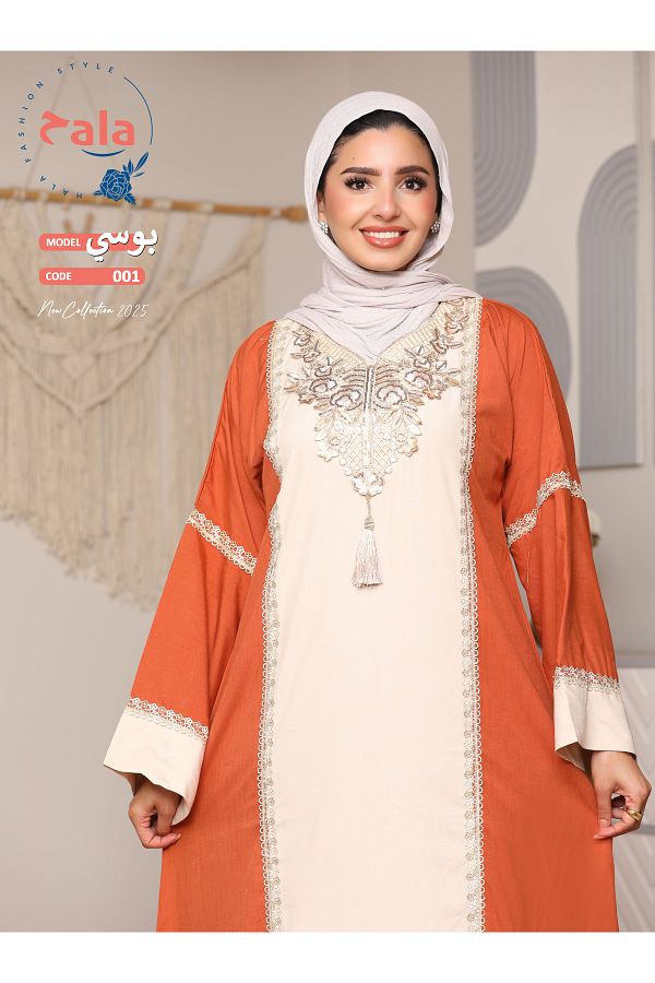 Hala-Embroidered reception jalabiya made of light and soft linen fabric that gives you a feeling of comfort and freshness 1