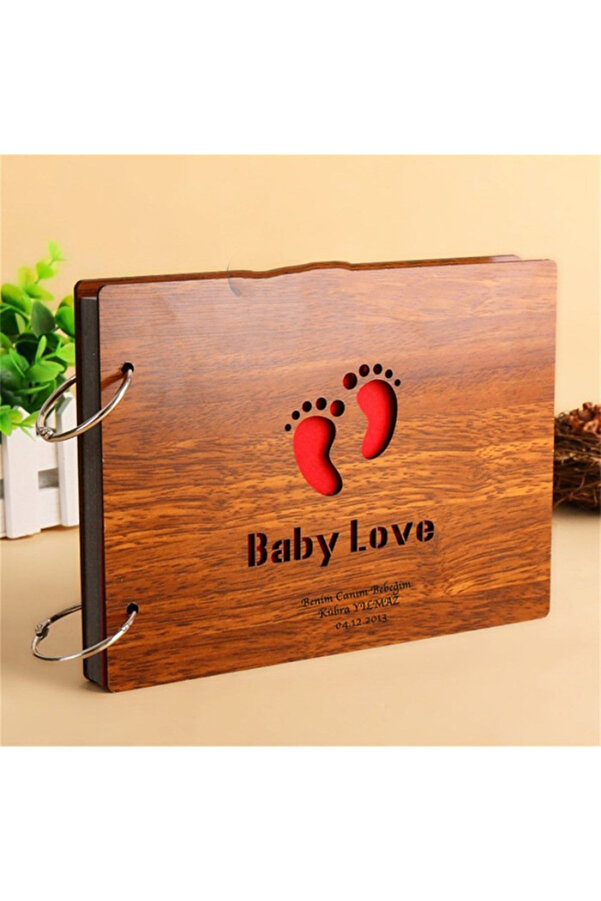 hediyesahibi Doğum Hediyesi İsme Özel Ahşap Bebek Ayağı Temalı Kendin Yap Albüm Defter Baby Love