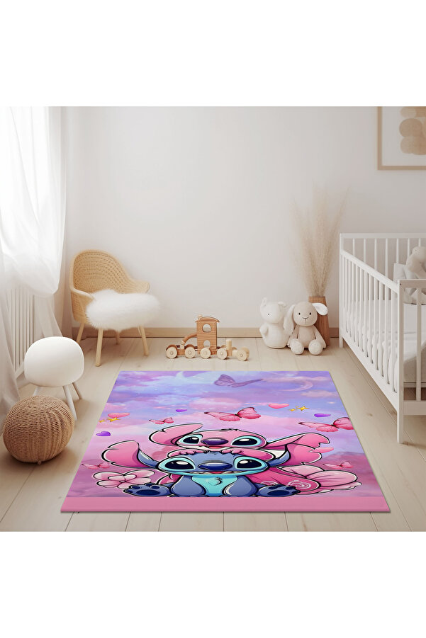 Şen Dekorasyon Pembe Stitch Çocuk Halısı