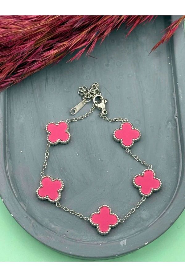 AKSESUARIM-Women's Clover Figured Enameled Steel Bracelet 1
