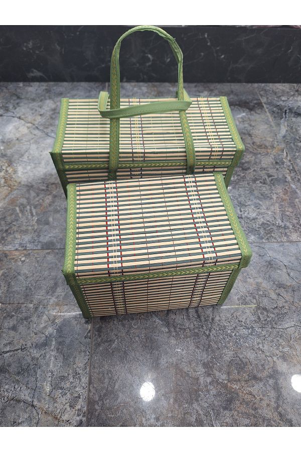 EMPA A V M-Set of Two Foldable Straw Bag (36X25X17) and Foldable Straw Basket (20X30X19) 1