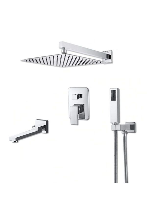 CasaVie-Shower set with square hand shower 30 cm side, with built-in mixer, 3 water flow functions, silver 1