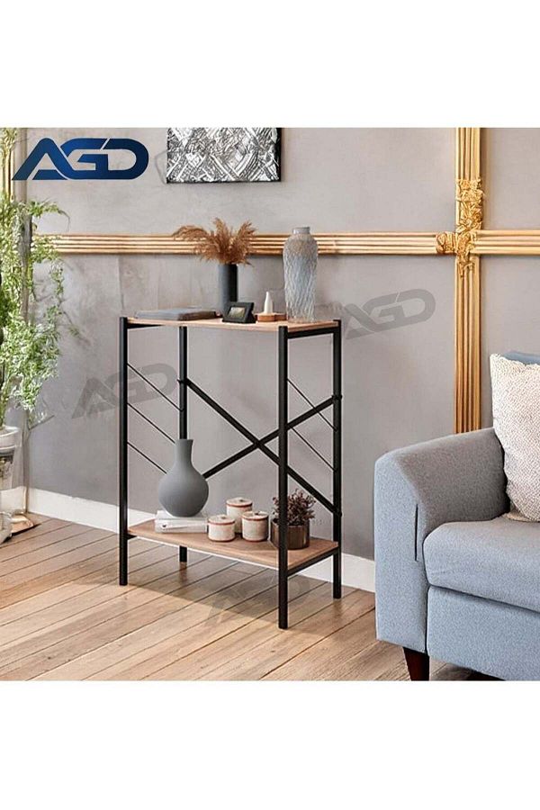 AGD-Coffee Corner, Side Table, 3 Multipurpose Shelves to Display and Organize Your Needs - Brown/Black 1