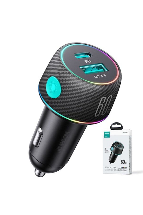 Joyroom-Încărcător auto USB, Tip-C, cu încărcare rapidă, 60W - (JR-CCN01) - Negru 1