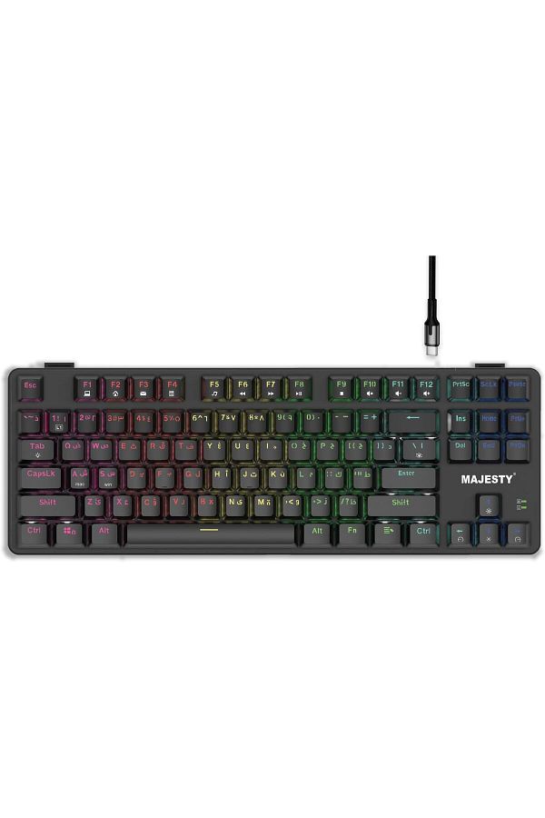majesty-لوحة مفاتيح ألعاب ميكانيكية بـ 87 مفتاحًا، RGB، TKL، مفتاح Outemu أحمر، إضاءة باللغتين الإنجليزية والعربية 1