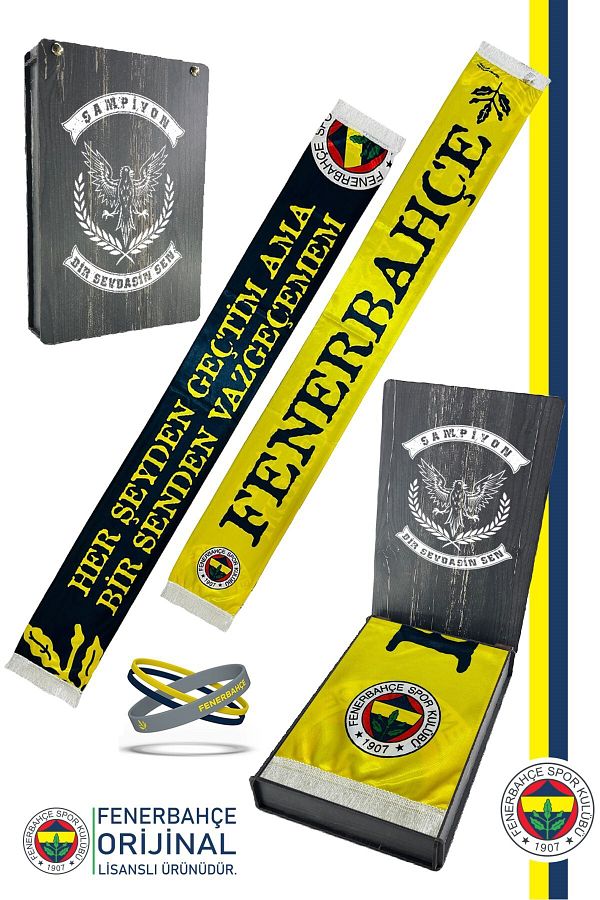 Fenerbahçe-Original Licensed I Can'T Give up on You Shawl Scarf and Bracelet Set Canary Printed Box 1